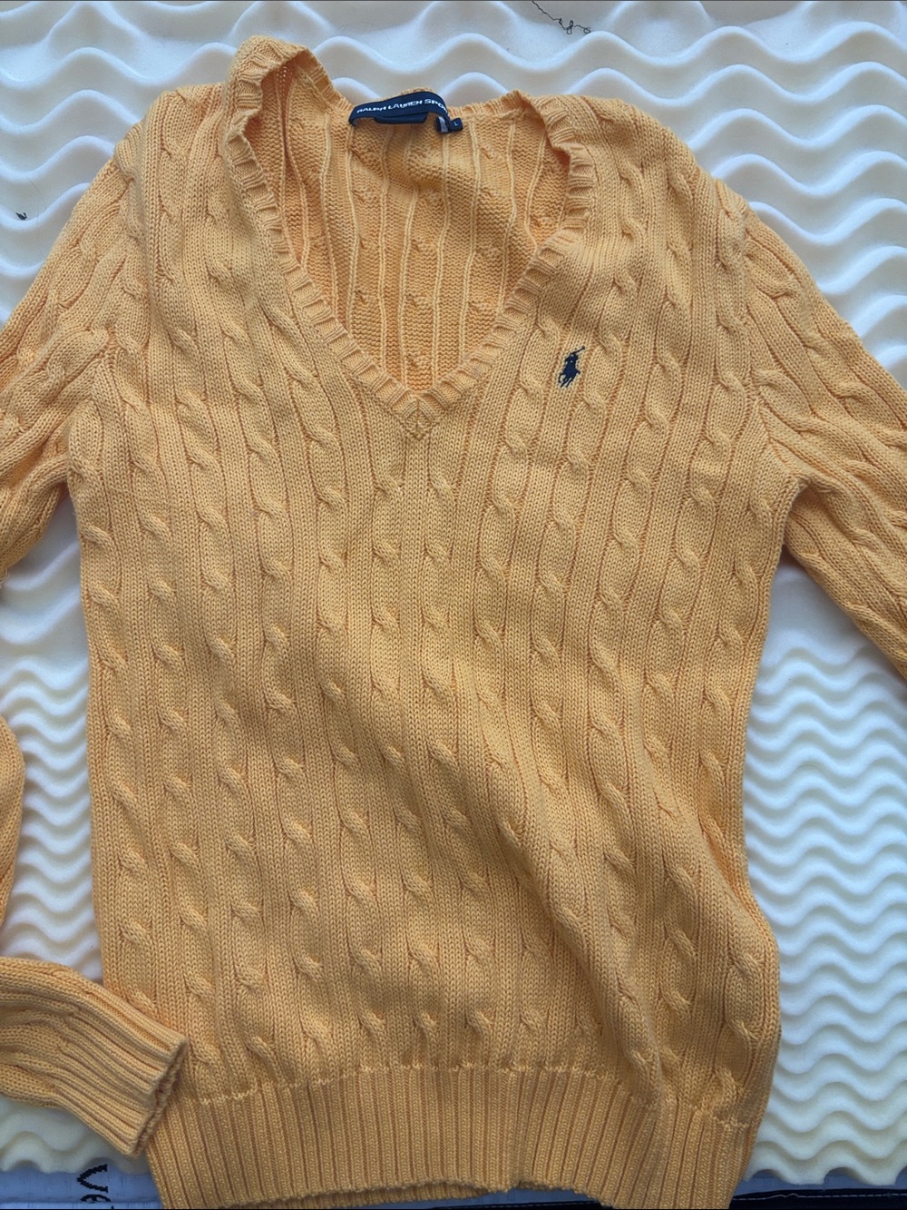 Ralph Lauren Women's Pale Yellow Cable-Knit V-Neck Sweater